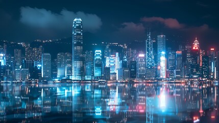 Fototapeta premium Cyberpunk Style Hong Kong Digital City, Cyberpunk, Hong Kong, Digital City