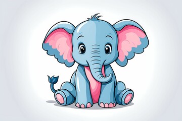 Fototapeta premium Cartoon illustration of a blue baby elephant with pink ears and feet