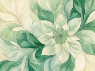 An elegant floral abstract design featuring soft green and white hues, perfect for backgrounds or decorative purposes.