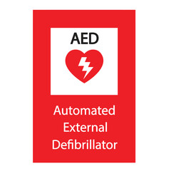 AED,automated external defibrillator / aed sign with heart and electricity symbol flat vector icon	

