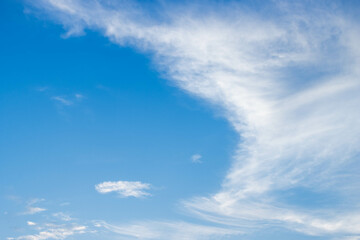 Summer blue sky with white cloud background, copy space