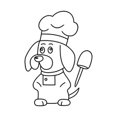 Chef dog funny cute cartoon vector  line art