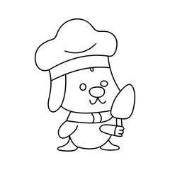 Chef dog funny cute cartoon vector  line art