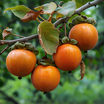 Branch with ripe persimmon fruit