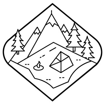 recommend clip art: camping map outline coloring book page line art drawing