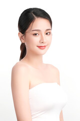 Beautiful young asian woman with clean fresh skin on white background, Face care, Facial treatment, Cosmetology, beauty and spa, Asian women portrait.