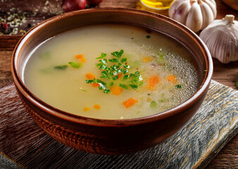 Delicious Clear Soup with Fresh Herbs