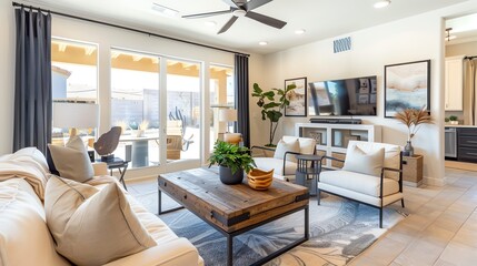 Fototapeta premium Living room with smart thermostat, comfortable seating, and inviting atmosphere