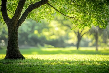 Obraz premium Blurred of green natural tree in park background , ai