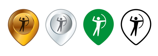 Archery location sport area practice map destination pinpoint direction sign design collection