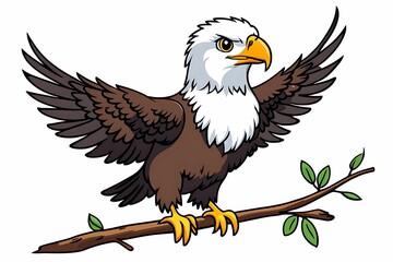 Bald Eagle with Spread Wings Perched on a Branch