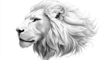 Fototapeta premium Majestic black and white lion in a regal pose, line art, empty coloring book page, realistic, high-quality, wildlife, power::1 fierce mane, commanding presence, majestic beauty, untamed strength