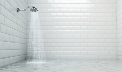 Chrome shower head for bathroom with hose on white background