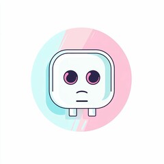 A digital illustration of a whimsical robot with a square shape and expressive eyes, set against a soft pastel-colored backdrop for a fun effect
