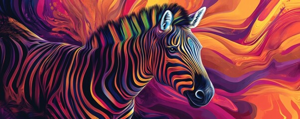 Colorful abstract zebra portrait with vibrant