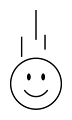 A happy face with eyes and a smile, positioned beneath three straight lines suggesting movement or descent. Ideal for humor, positivity, graphic design, minimalism, and modern art. Black and white vec
