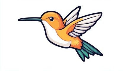 Obraz premium Cheerful cartoon hummingbird illustration, perfect for tshirts, mobile apps, and modern web design. Bright and playful