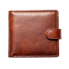 Brown leather wallet top view isolated on transparent background