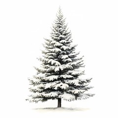 Fototapeta premium Snowy Serenity: A majestic pine stands tall, its branches laden with freshly fallen snow, against a pure white backdrop. 