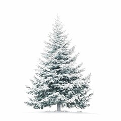 Fototapeta premium Winter's Embrace: A solitary pine stands tall, cloaked in a pristine blanket of snow, against a stark white backdrop. 