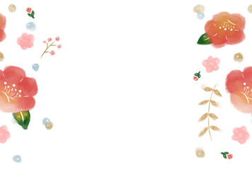 梅模様の水彩イラスト年賀状