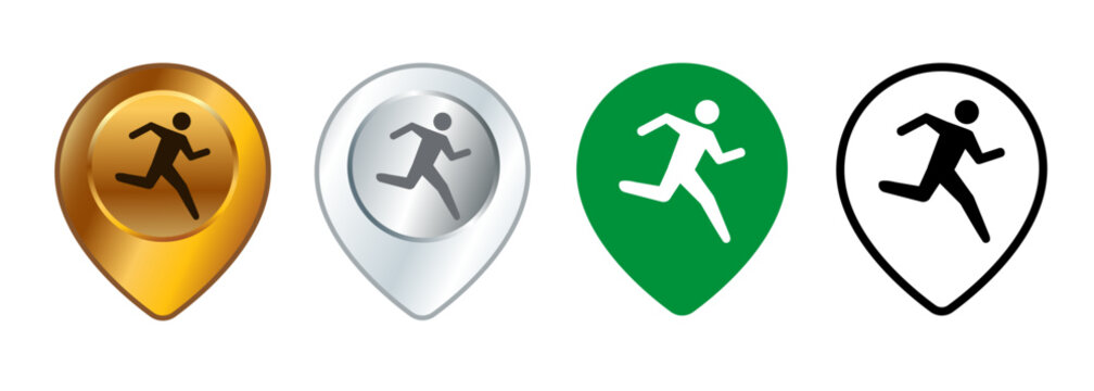 Run area map pinpoint marker location running zone healthy activity athlete runner place design set collection