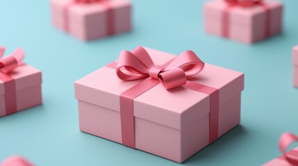Pink gift box with bow surrounded by presents suggests celebration