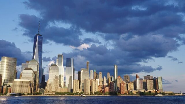 New York Cityscape NYC. New York NY Manhattan time laps at dusk. Sunset in New York Lower Manhattan Financial District Hudson River. From New york with love. big appe