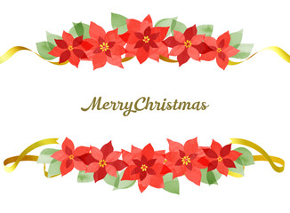 ゴージャスなリボンとポインセチアのフレームイラスト素材