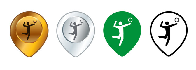 Volley field map location sport area position pinpoint mark sign symbol place direction design set collection