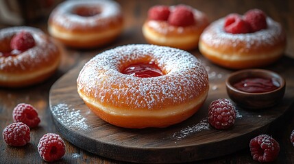 A donut inspired by the classic dessert, with a peach glaze and a raspberry filling. Top with a sprinkle of powdered sugar for a touch of elegance