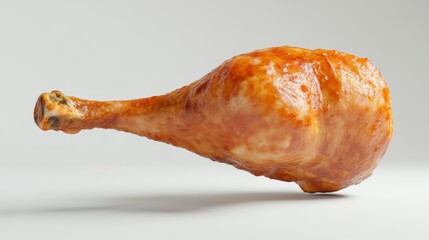 Close-up of a roasted turkey leg isolated on a white background, showcasing its golden, crispy skin and deliciously appetizing appearance.