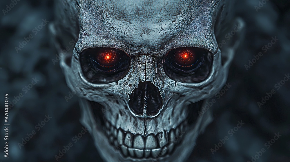 Wall mural Glowing Skull with Red Eyes   Halloween Horror Concept