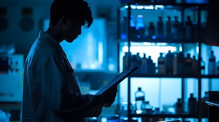 Silhouette of a person typing on a laptop in a city setting, reflecting business and technology themes