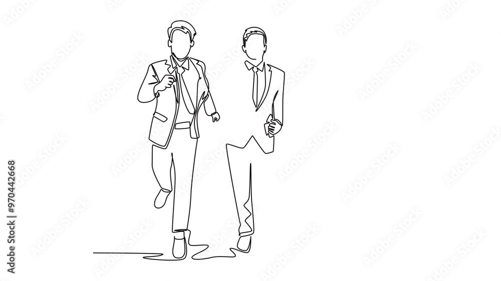 Aufkleber self drawing animation of single line draw group of businessman or male workers running to get to of