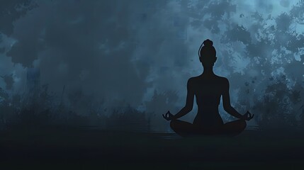 Silhouette of a woman in a meditative yoga pose sitting in lotus position representing relaxation and spirituality