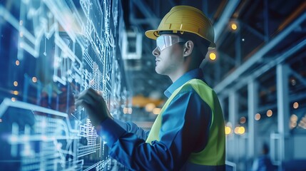 Engineer Analyzing Technical Charts on Digital Screen, Business Theme, Engineer, Technical Charts