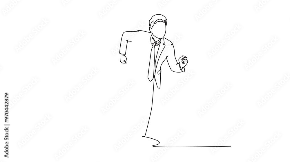 Aufkleber animated self drawing of continuous line draw of successful energetic businessman sprint running on 
