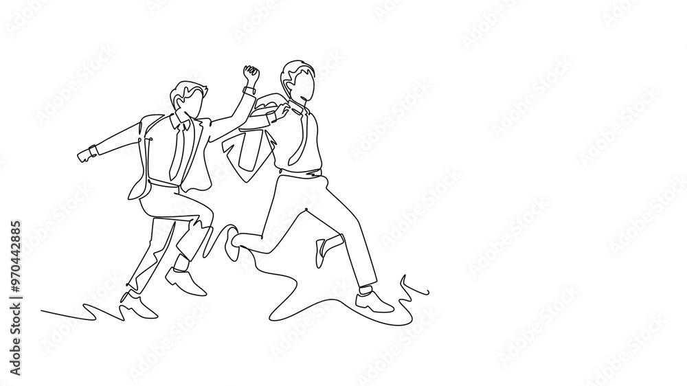 Aufkleber animated self drawing of continuous line draw group of business people or commuter workers running f