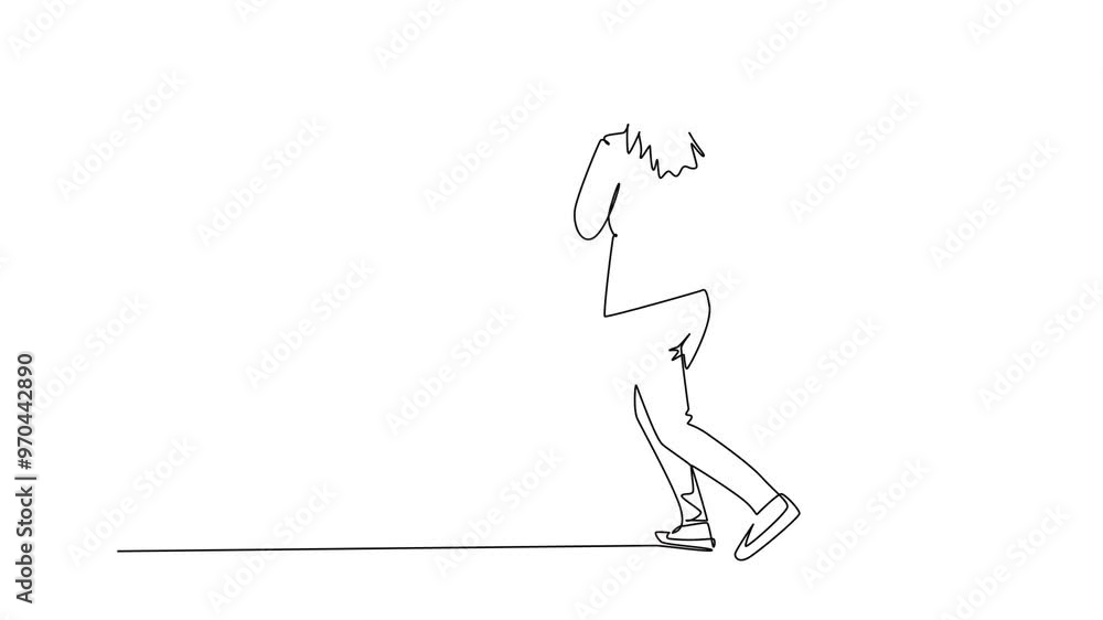 Aufkleber animated self drawing of continuous line draw back view of successful businesswoman doing running ex