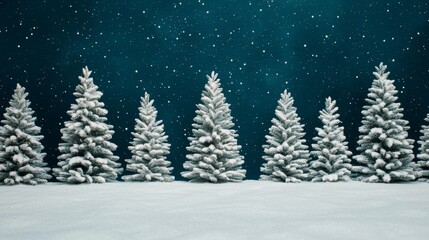 Obraz premium Snowy Pine Trees Winter Forest Night Landscape