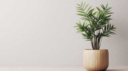 Modern Minimalist Plant Interior Design with Wooden Planter in Bright Natural Light