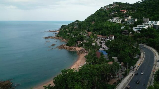 Aerial of Koh Samu island silver coral beach near Lamai Thailand famous destination