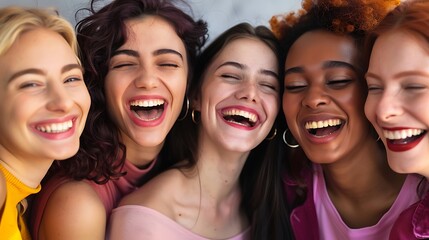 Diverse Women Laughing, Group Portrait Shot, Illustration Style, Diversity Concept, Laughing