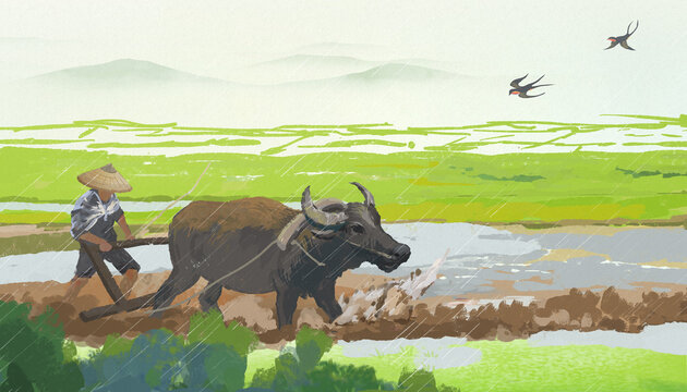 Spring mood freehand landscape painting