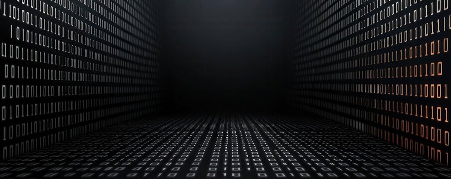 Sparse binary numbers arranged in a grid pattern on a dark matte background, offering a hightech yet minimalist design
