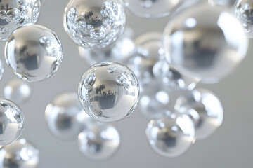 Fototapeta premium Abstract silver bubbles 3D illustration.