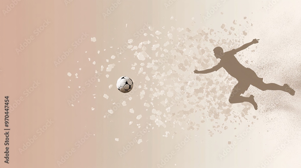 Poster football goalkeeper silhouette diving to block a shot with motion blur and glowing ball symbolizing 