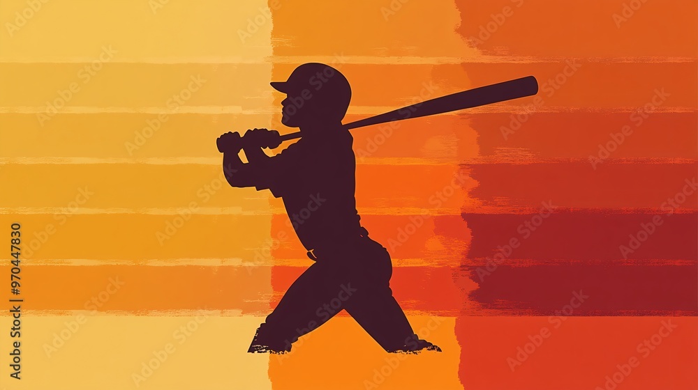 Poster baseball batter silhouette swinging a bat with glowing ball flying off symbolizing power and accurac