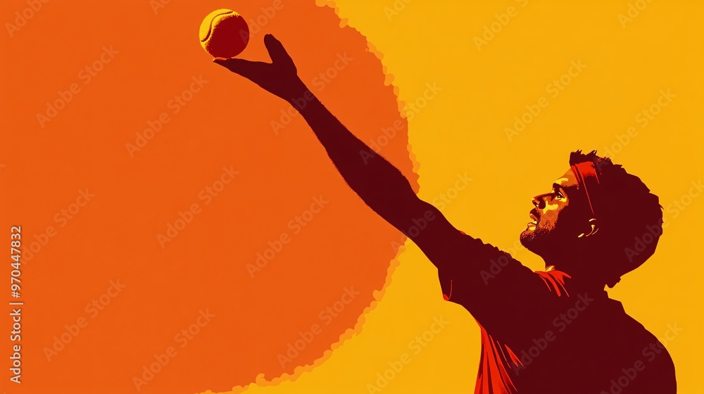 Aufkleber Tennis player silhouette mid-serve with powerful action lines showing intensity and focus in the dynamic moment Large space for text in center Stock photo with copy space